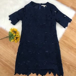 Lace appliqué navy floral dress
